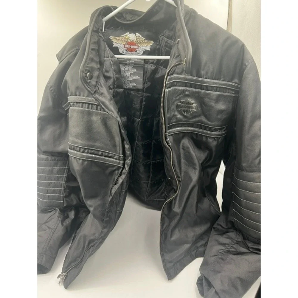 Harley-Davidson Motorcycle Jacket Mens XL Black Good Nylon Leather Trim Zip